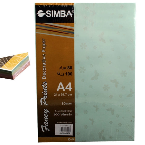 Picture of Simba Watermark Flower & Butterfly Multicolor Copy Paper Pack 80gsm 100 Sheets A4