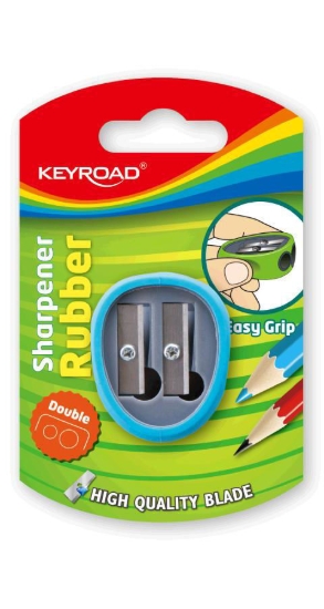 Image de Taille-crayon à deux trous avec revêtement en caoutchouc silicone, corps et lame en métal – Keyroad Modèle KR970531