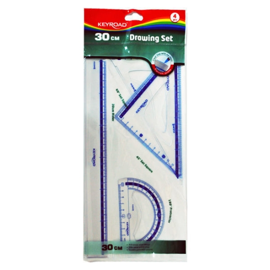 Picture of طقم هندسي شفاف 4 قطعة (مسطرة 30 سم + 2 مثلث + منقلة) كي رود موديل KR971429