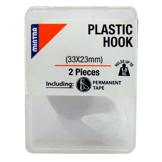 Imagen de Gancho de Plástico 2 Piezas 33*23 mm Color Blanco Soporta hasta 1KG - Mintra