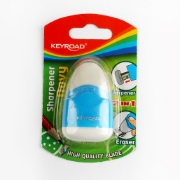Picture of Navy plastic sharpener, 1 hole with metal blade + eraser, card 1 piece – Keyroad Model KR971057