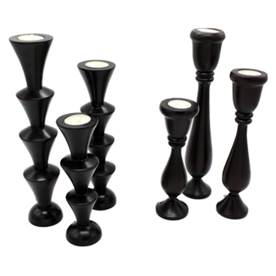 Imagen de Juego de candelabros de madera negra 3 piezas