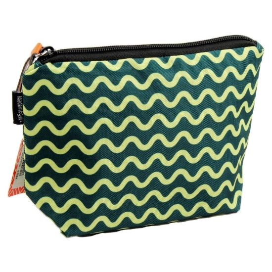 Image de Trousse à crayons en toile 1 zip vagues vertes et jaunes - Mintra 09481