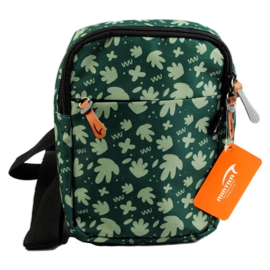 Imagen de bolso cruzado impreso con hojas grises, rojo 3 cremalleras 5 * 22.5 * 16 cm – Mintra 09572.