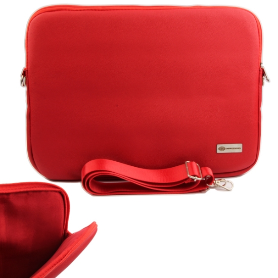 Image de Sacoche en cuir pour ordinateur portable avec ceinture rouge 15 pouces L3