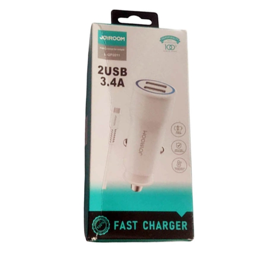 Image de شاحن سيارة ذكي جوي روم، 2 في 1، شحن سريع للغاية بمنفذ USB مزدوج، 3.4 أمبير، أبيض من كيندكس موديل KX3493