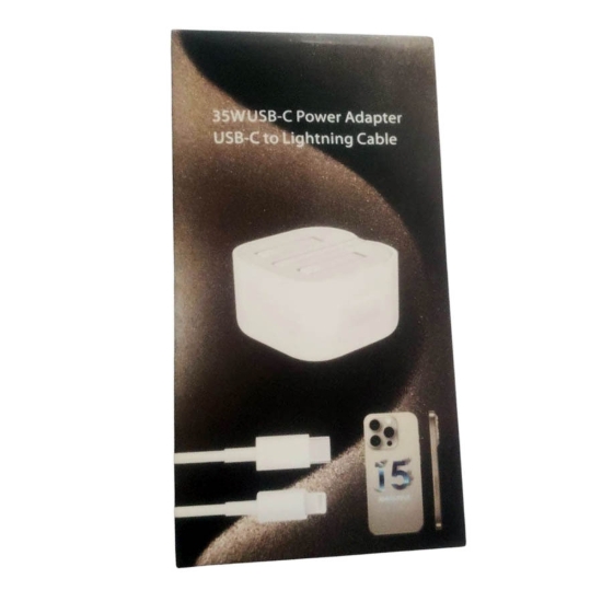 Picture of محول طاقة USB-C بقوة 35 وات، كابل USB-C إلى Lightning ، متوافق مع الساعة والهاتف واللوحي بطول 1 متر كيندكس موديل KX3483