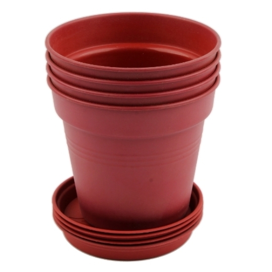 Imagen de Maceta Redonda de Color con Plato 13 cm 4 Piezas - 99038